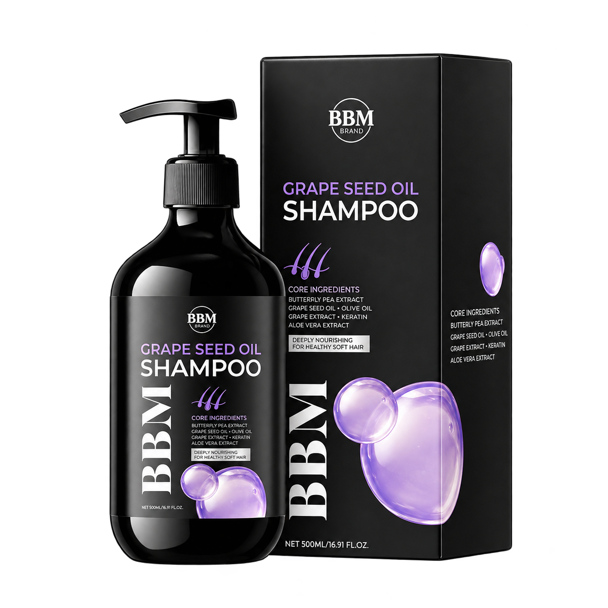 ภาพสินค้าปรับแต่งเพื่อการนำเสนอ แชมพู BBM Grape Seed Oil Shampoo ขวดสีดำพร้อมกล่อง